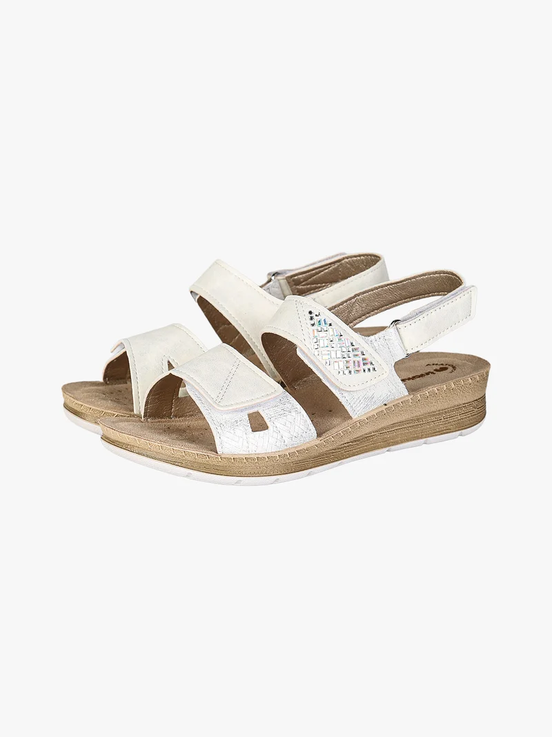 Sandali donna con zeppa e cinturini a strappo - bianco