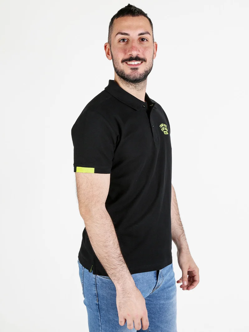 Polo da uomo in cotone a maniche corte - nero