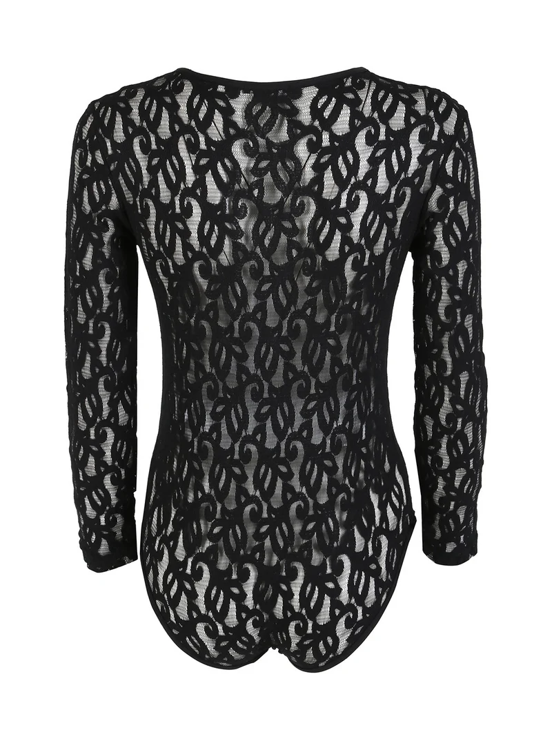 Body donna a maniche lunghe in pizzo - nero