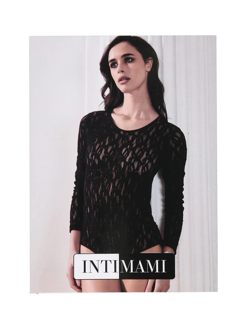 Body donna a maniche lunghe in pizzo - nero