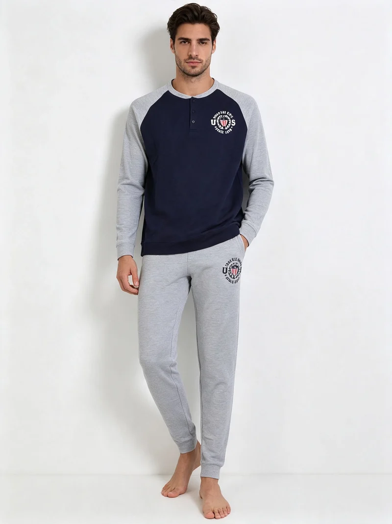 Pigiama lungo da uomo in cotone - blu scuro