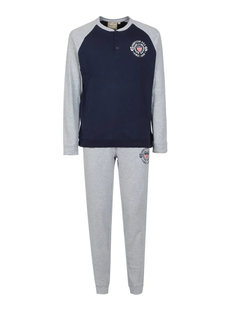 Pigiama lungo da uomo in cotone - blu scuro