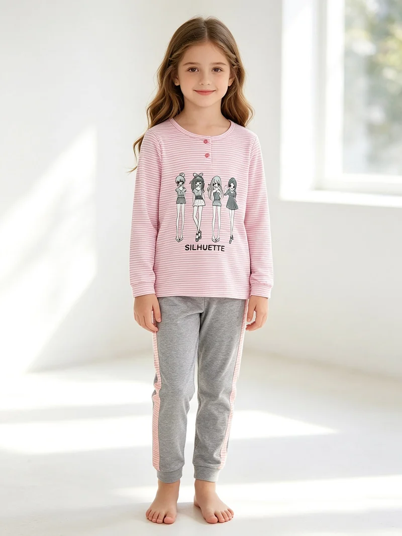 Amma Pigiama lungo bambina in cotone - rosa