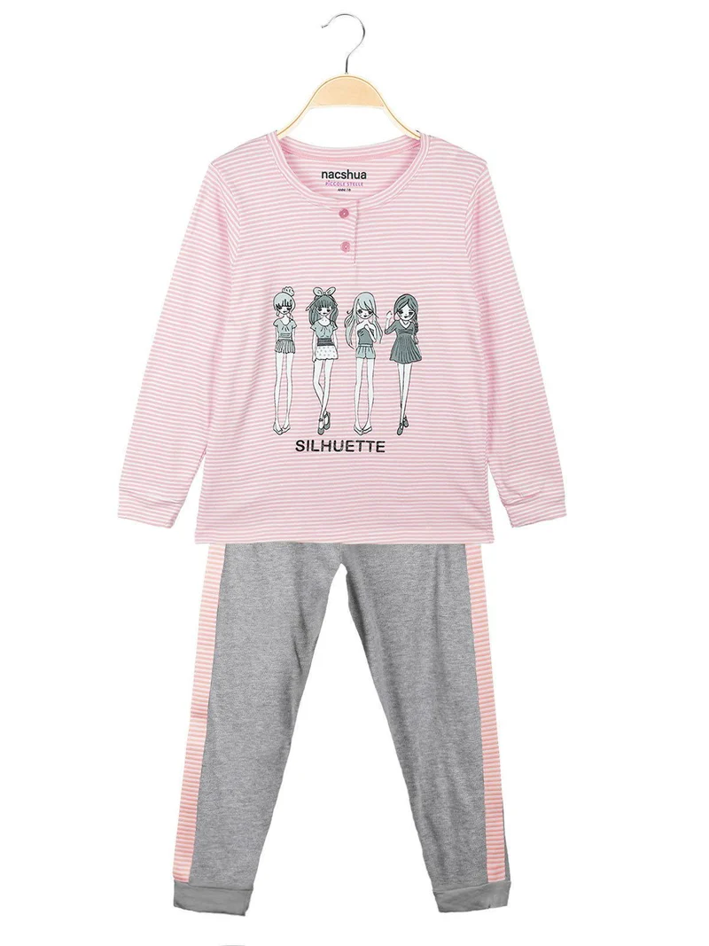 Amma Pigiama lungo bambina in cotone - rosa