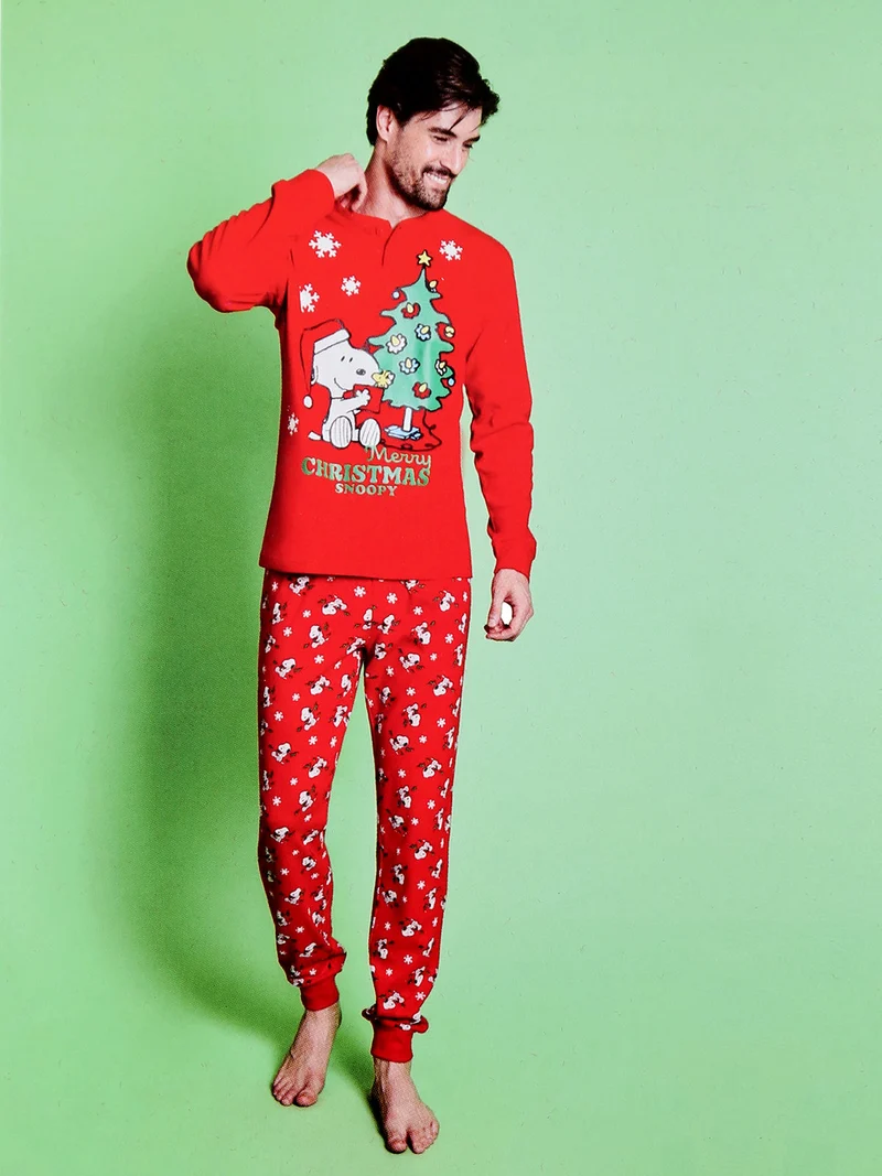 Snoopy pigiama natalizio uomo in cotone - rosso