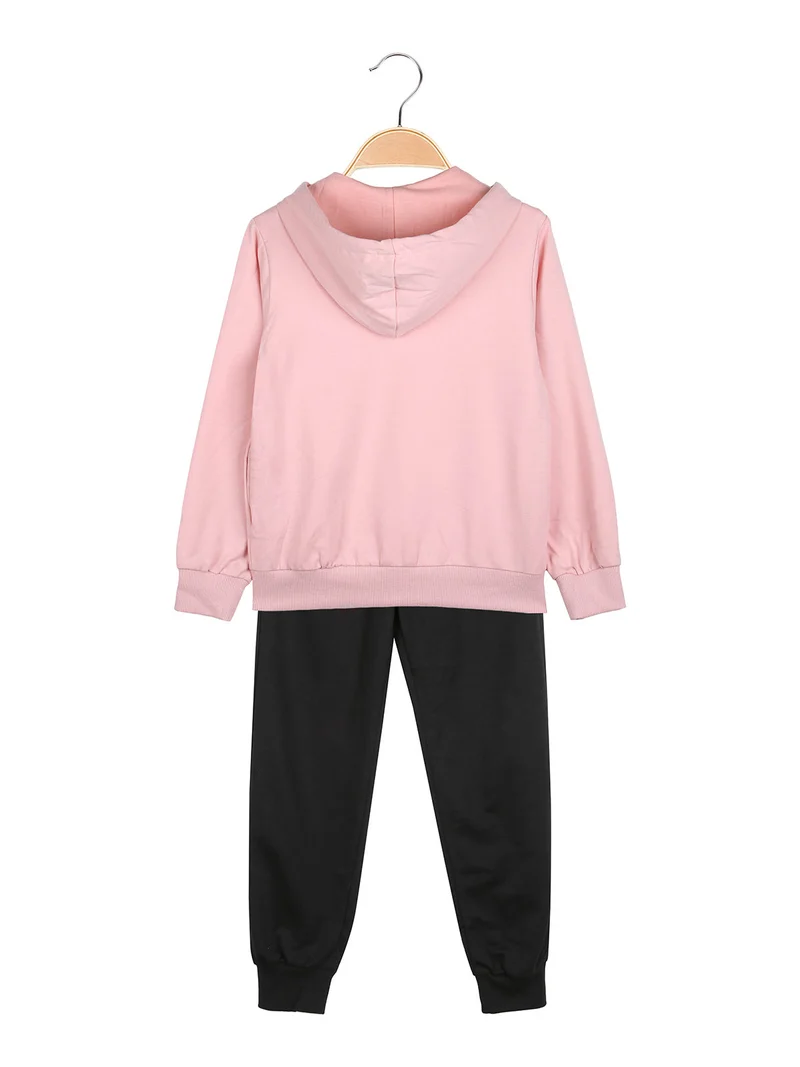 Completo tuta da bambina 3 pezzi con paillettes cappuccio e zip - rosa
