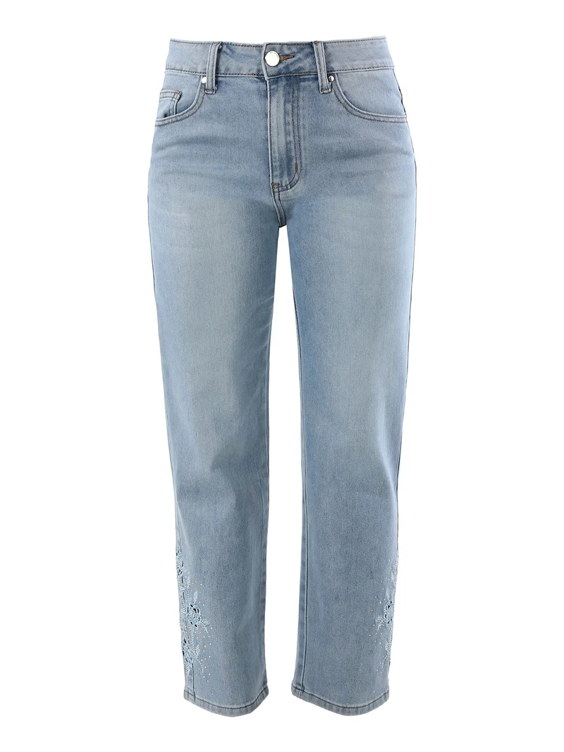 Jeans donna con ricami e strass sul finale - jeans