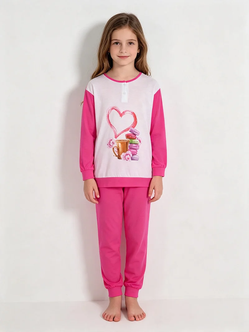 Pigiama lungo in cotone bambina - bianco