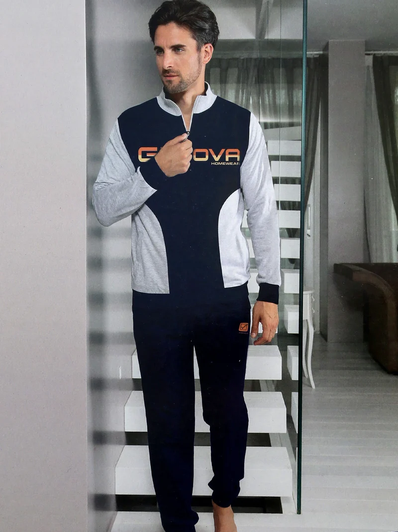 Completo tuta da uomo full zip in cotone - blu scuro