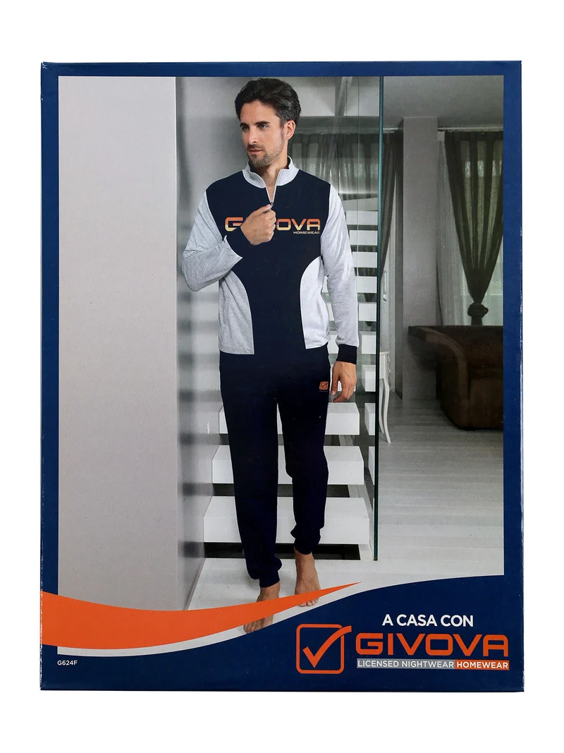 Completo tuta da uomo full zip in cotone - blu scuro