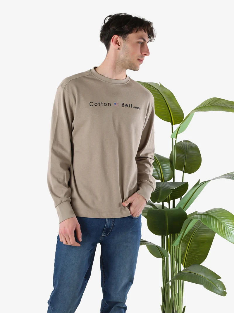 T-shirt da uomo in cotone a maniche lunghe - sabbia