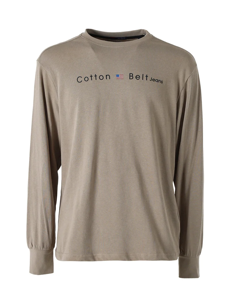 T-shirt da uomo in cotone a maniche lunghe - sabbia