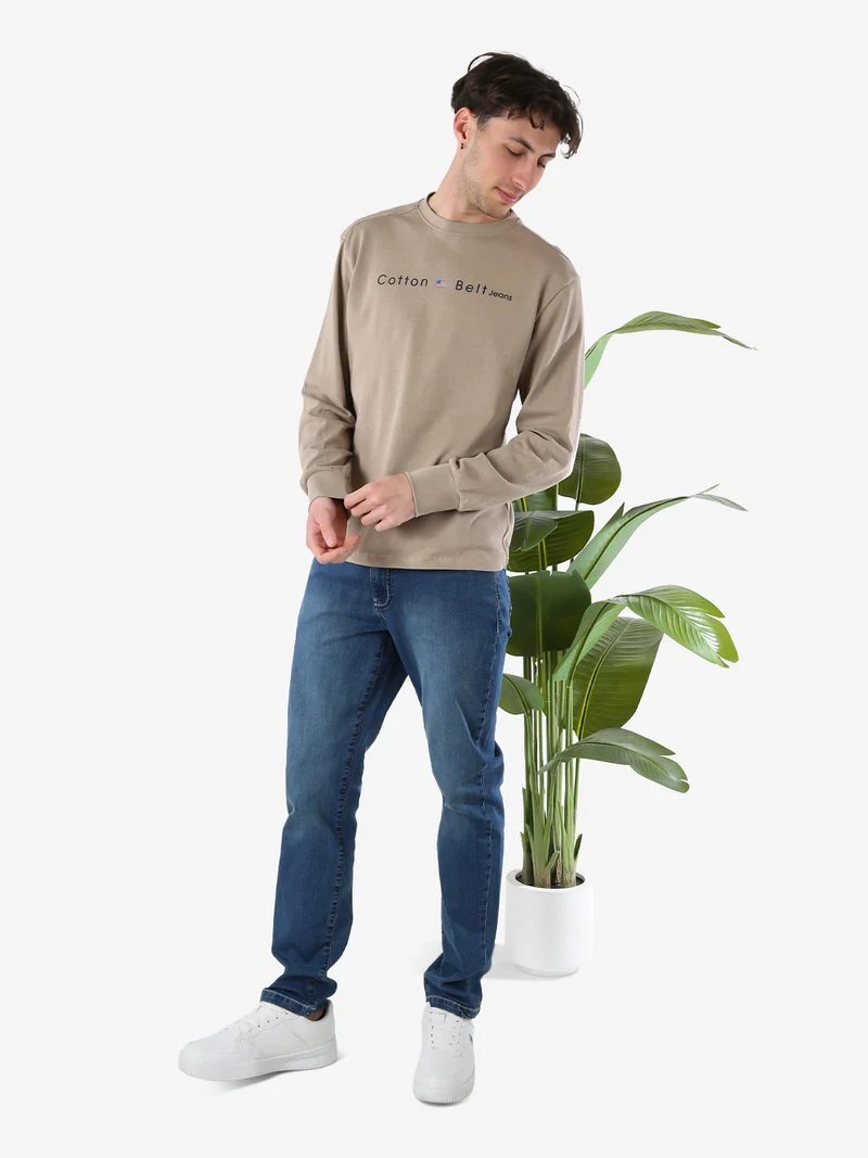 T-shirt da uomo in cotone a maniche lunghe - sabbia