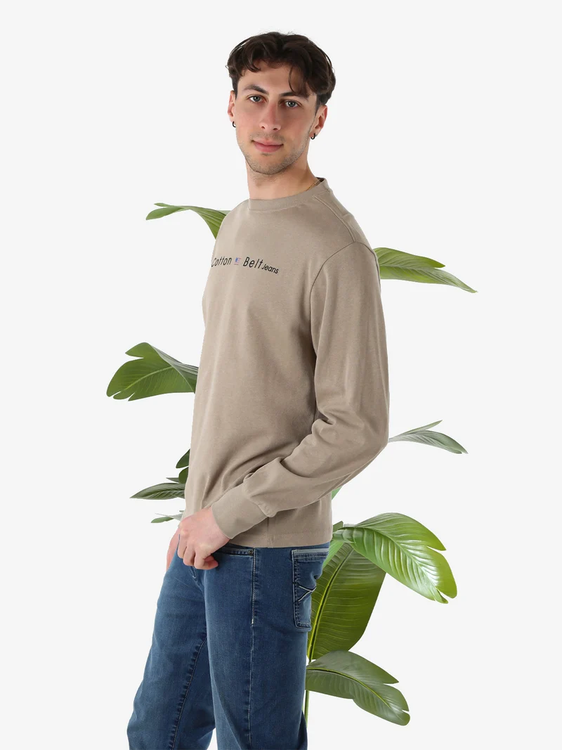 T-shirt da uomo in cotone a maniche lunghe - sabbia