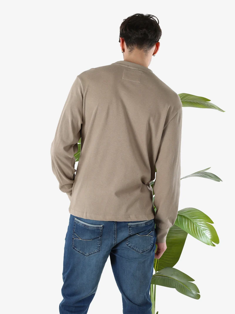 T-shirt da uomo in cotone a maniche lunghe - sabbia
