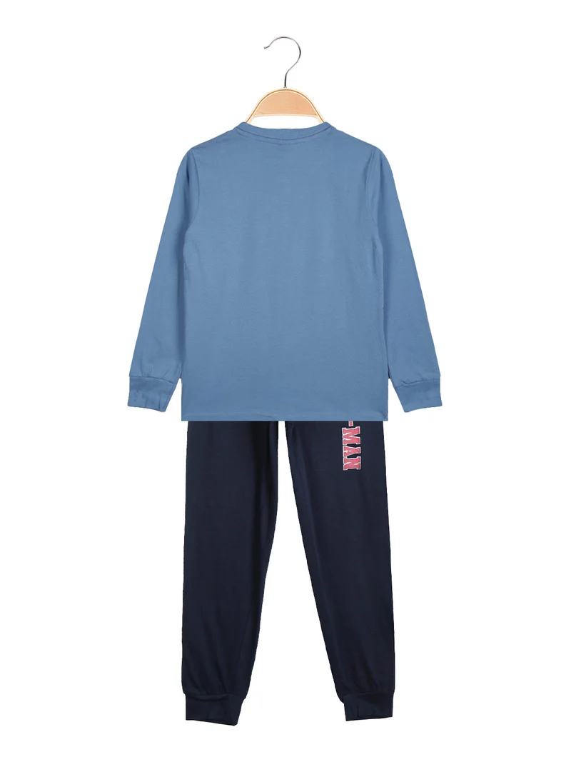 Pigiama lungo da bambino in cotone - azzurro