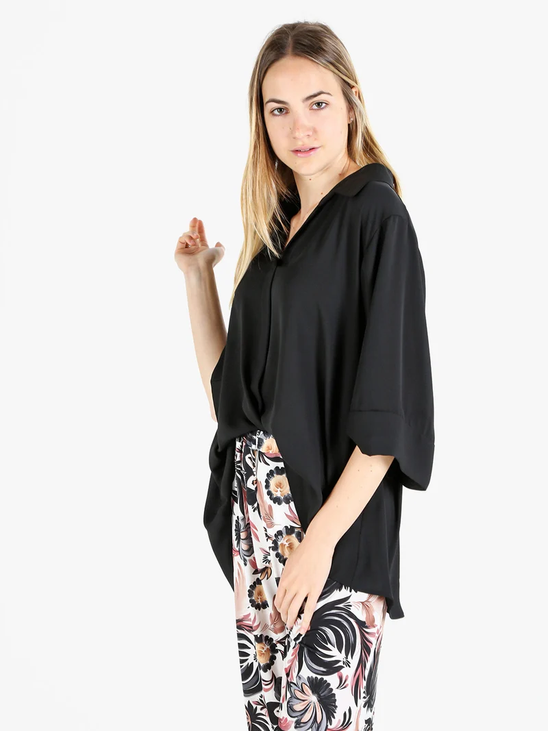 Camicia da donna oversize a maniche corte linea curvy - nero