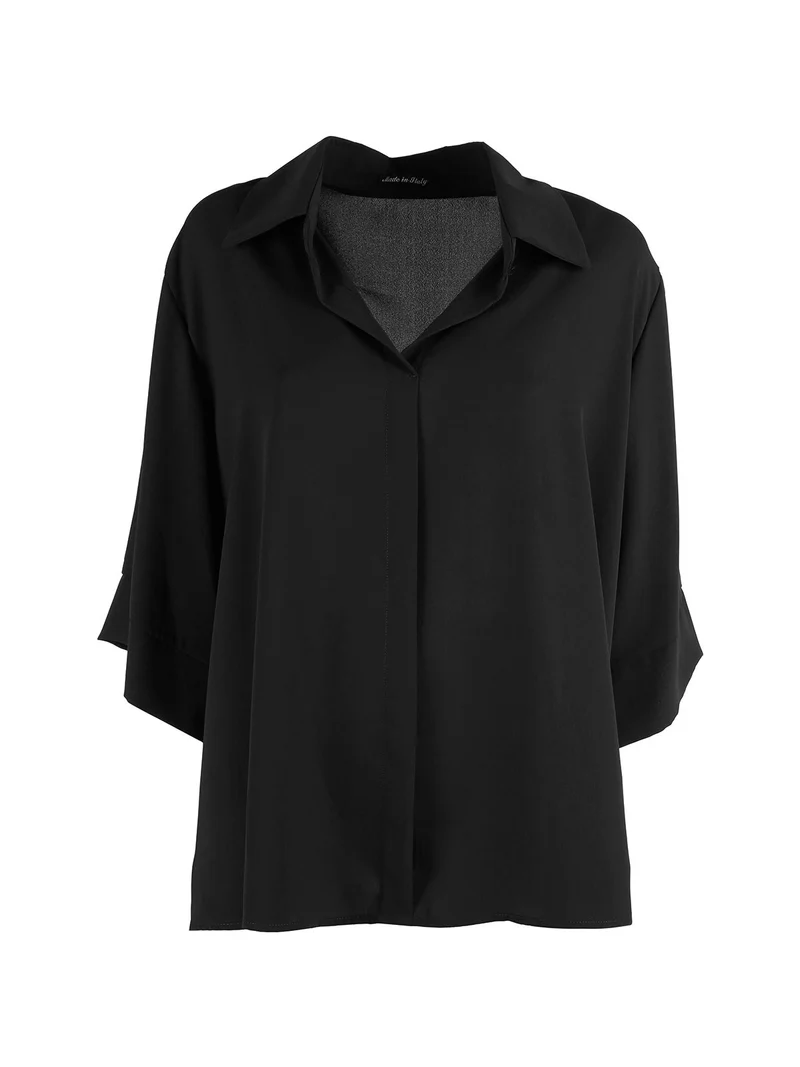 Camicia da donna oversize a maniche corte linea curvy - nero
