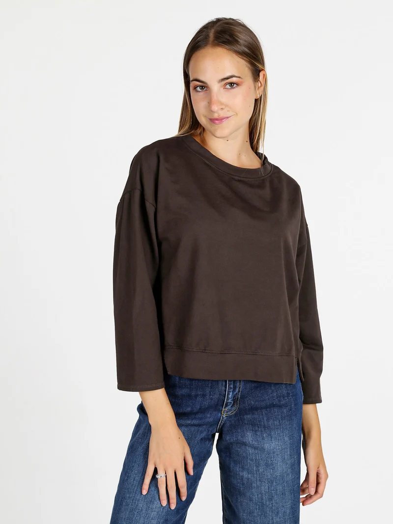 Felpa donna leggera oversize girocollo - moro