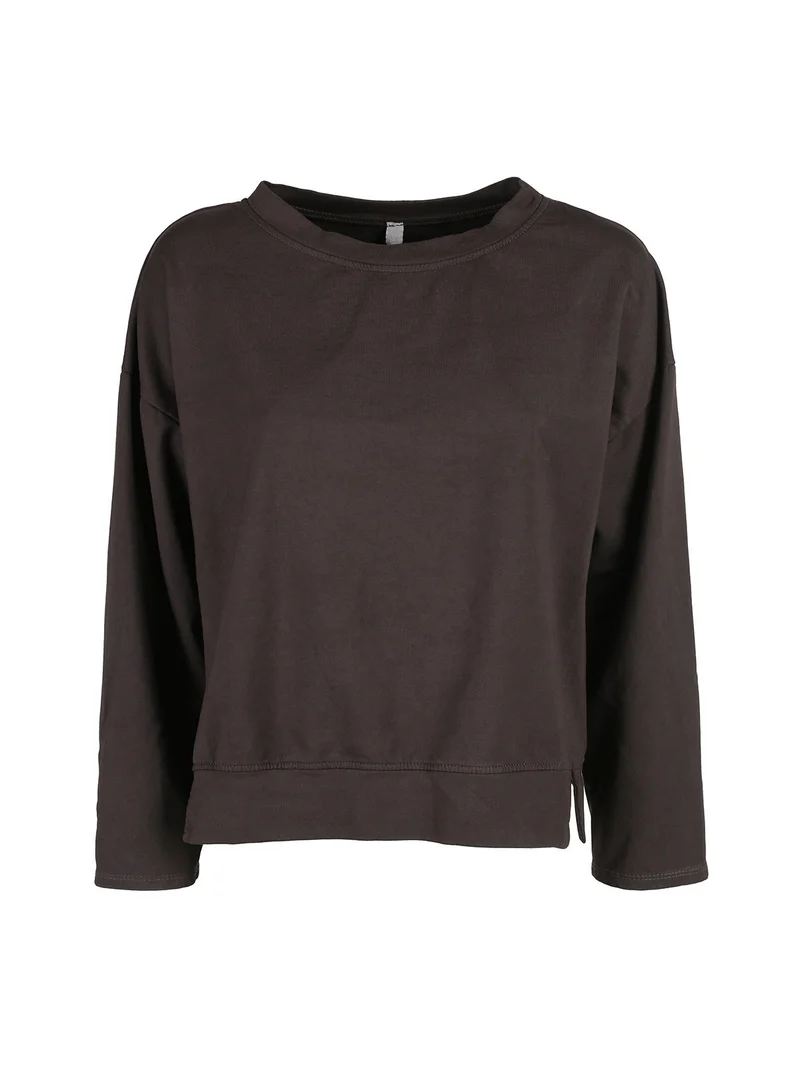 Felpa donna leggera oversize girocollo - moro