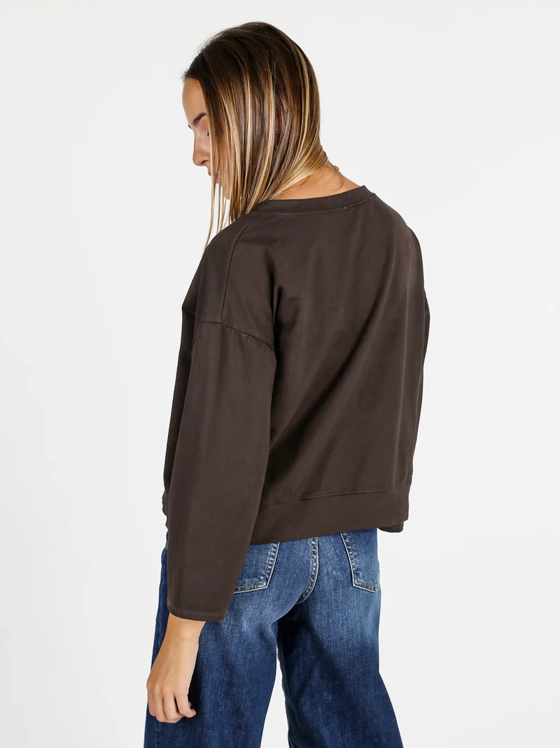 Felpa donna leggera oversize girocollo - moro