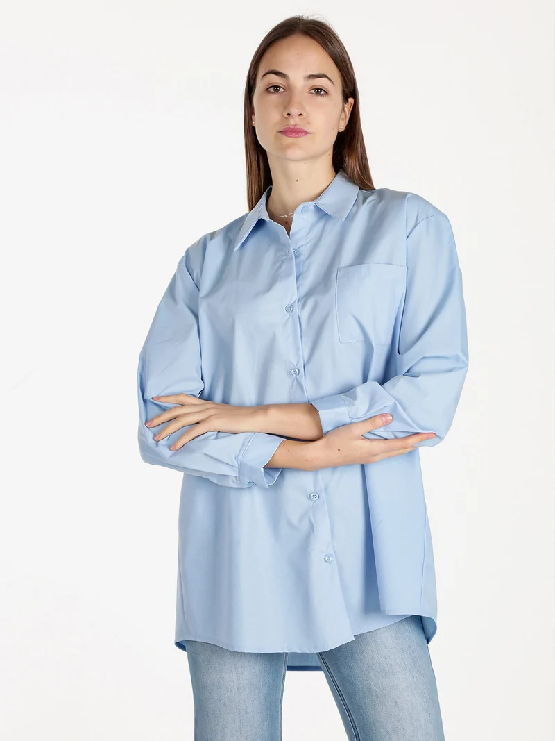 Camicia donna oversize con taschino - azzurro