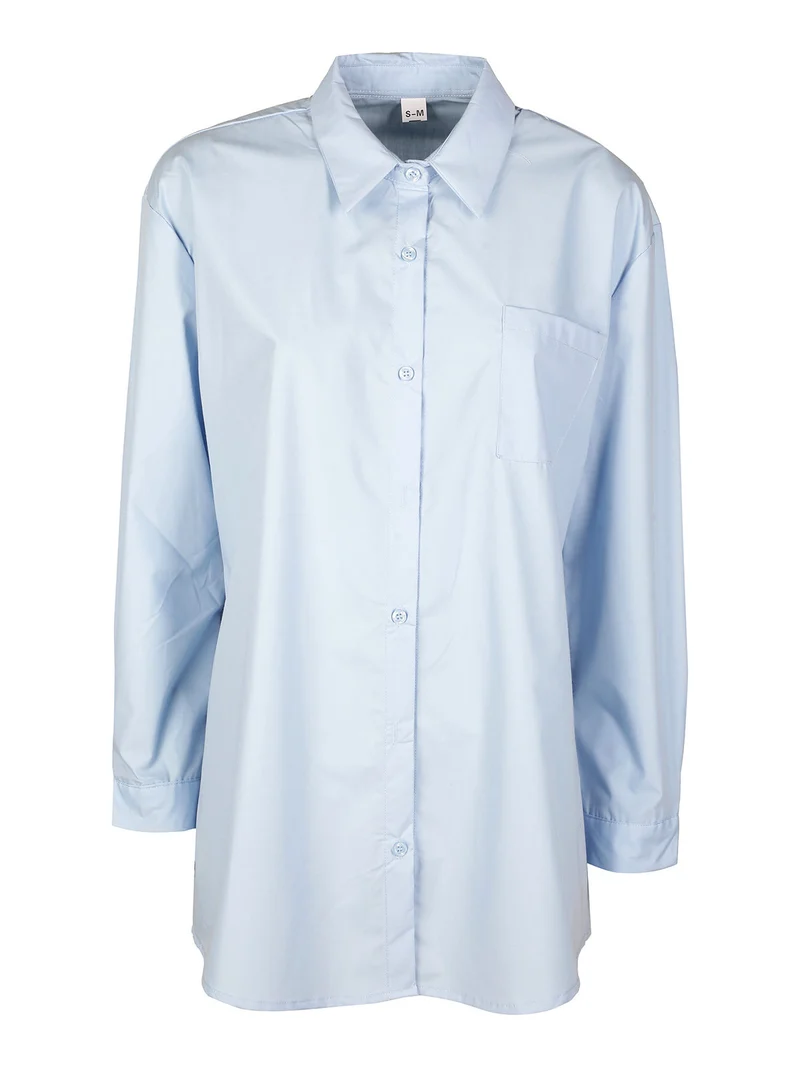 Camicia donna oversize con taschino - azzurro