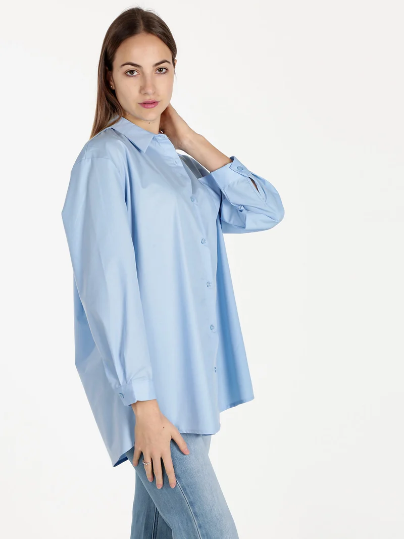 Camicia donna oversize con taschino - azzurro