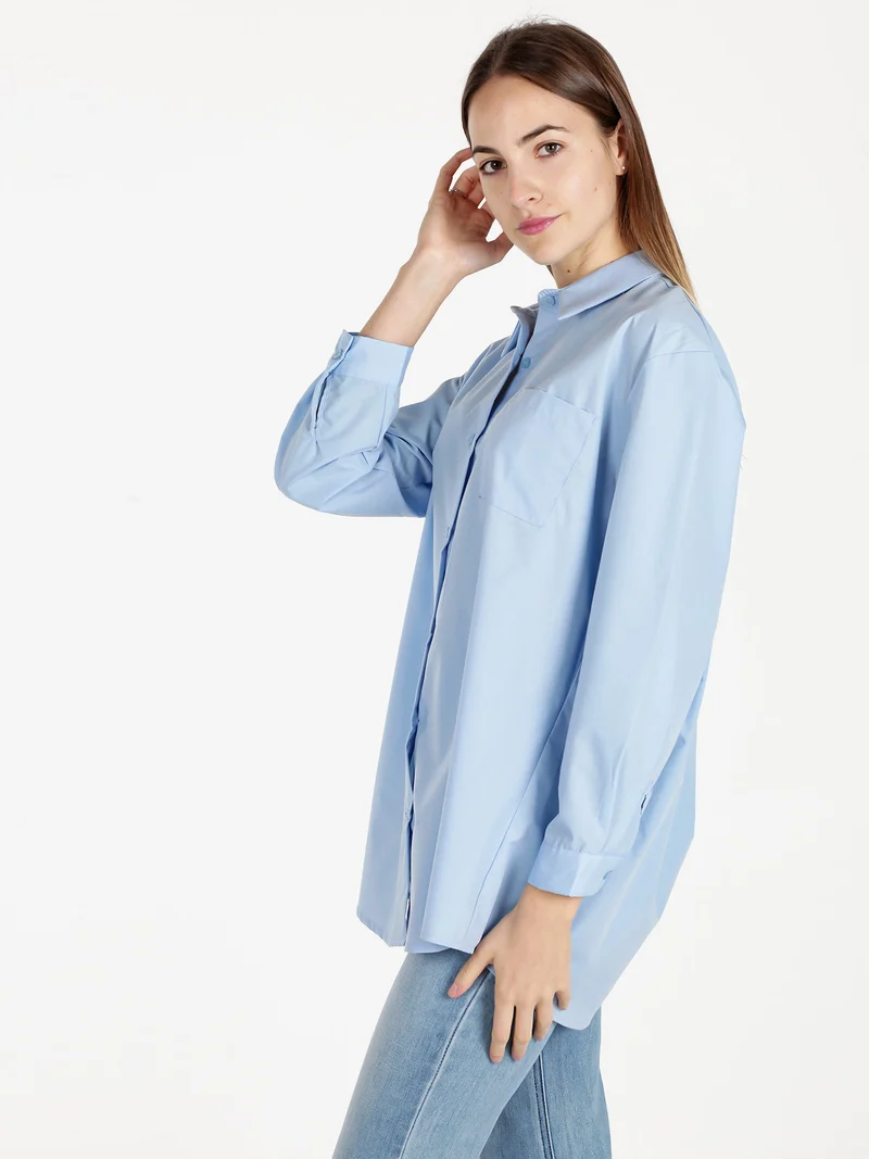 Camicia donna oversize con taschino - azzurro