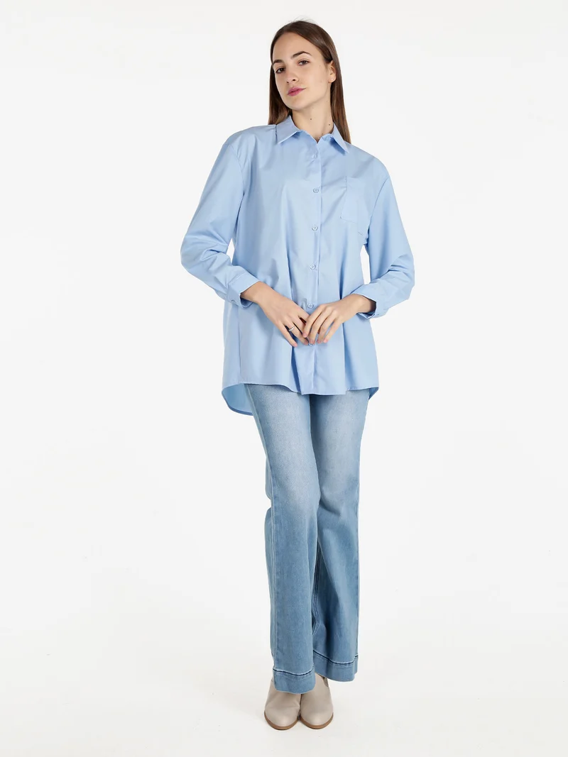 Camicia donna oversize con taschino - azzurro