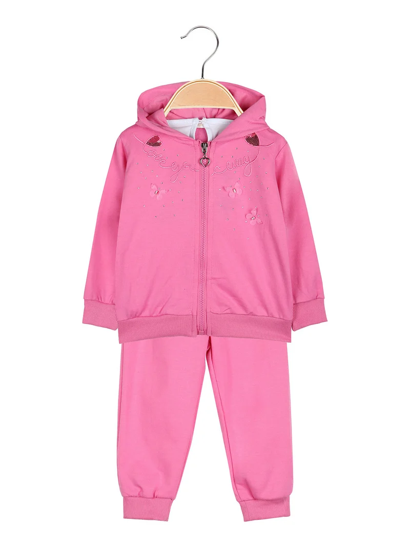Completo tuta 3 pezzi da neonata con cappuccio e zip - fucsia