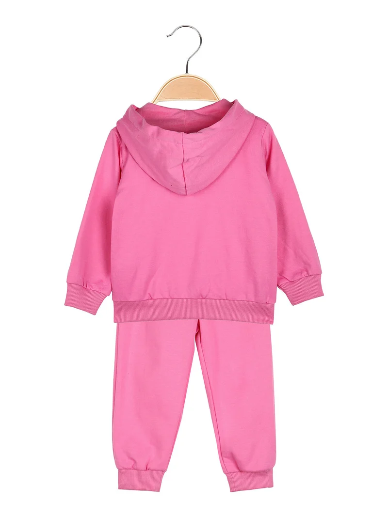 Completo tuta 3 pezzi da neonata con cappuccio e zip - fucsia