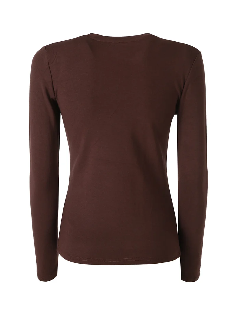T-shirt girocollo da donna a maniche lunghe con interno spazzolato - moro