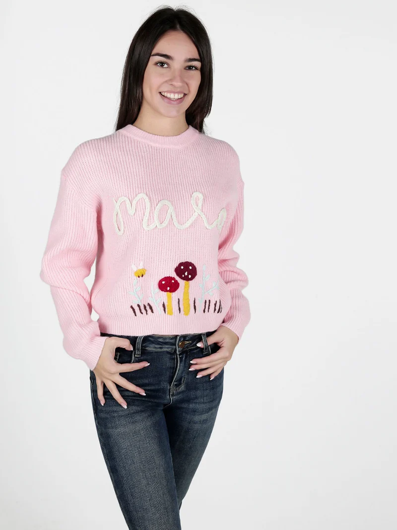 Maglione donna oversize con ricami - rosa