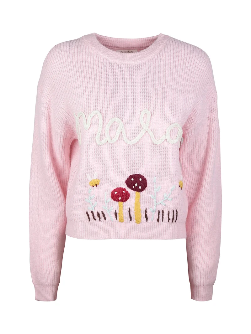 Maglione donna oversize con ricami - rosa