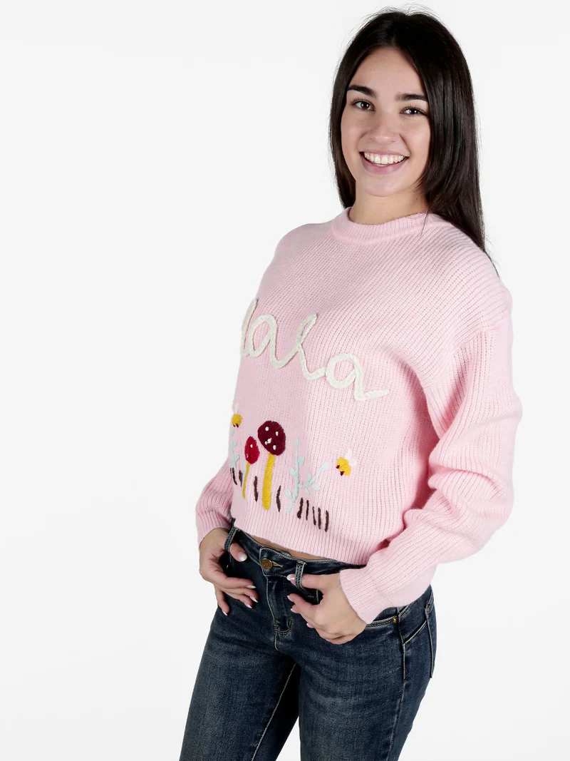Maglione donna oversize con ricami - rosa