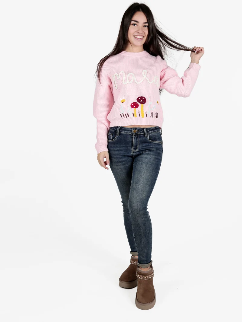 Maglione donna oversize con ricami - rosa