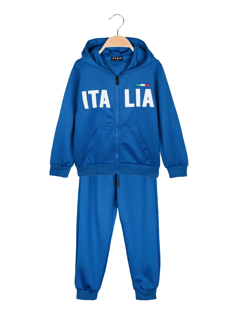 Completo tuta da bambino 2 pezzi con cappuccio e zip - blu