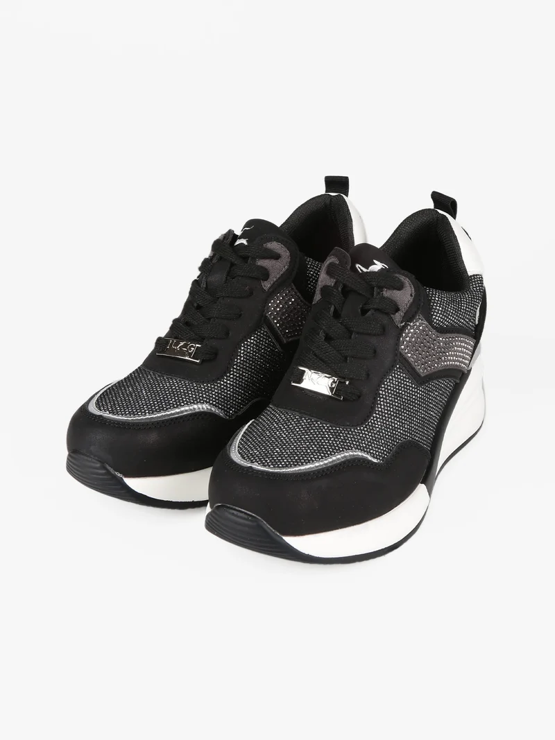 Sneakers donna con zeppa e strass - nero