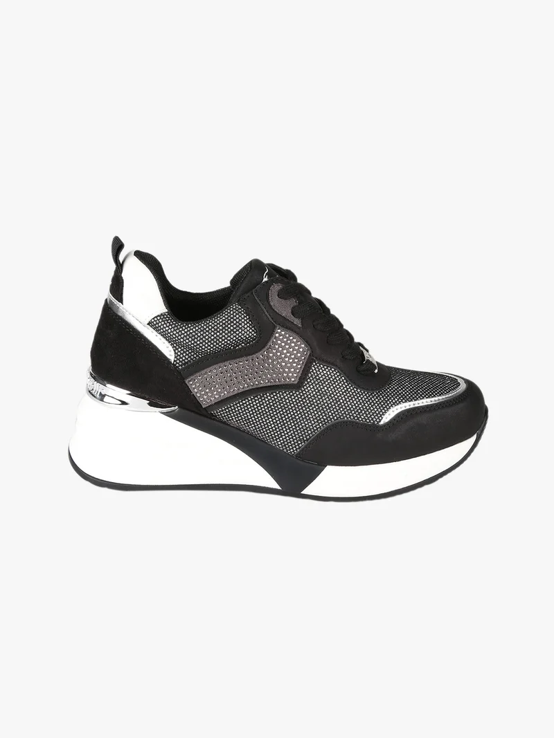 Sneakers donna con zeppa e strass - nero