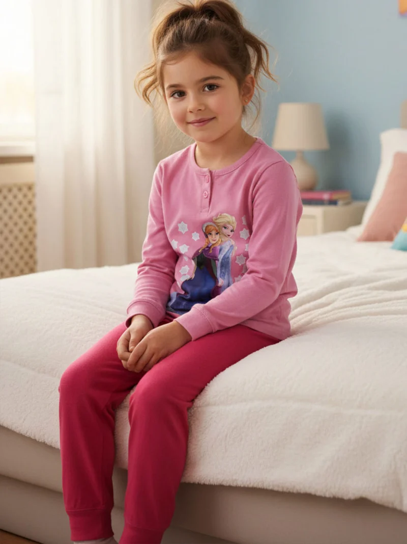 Anna e Elsa pigiama lungo bambina in cotone - rosa