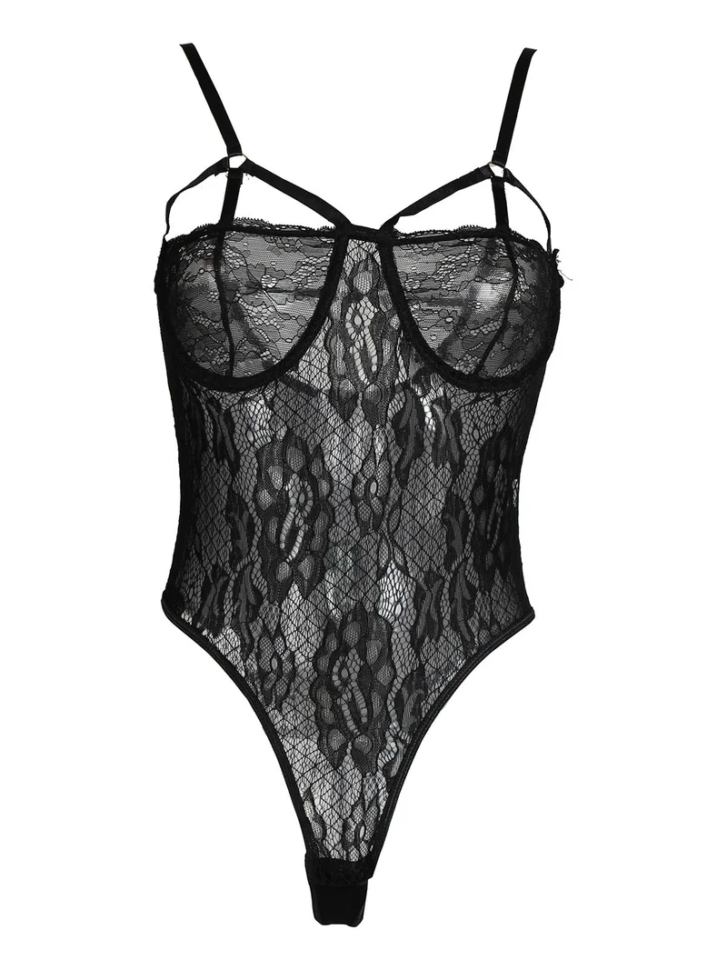 Body in pizzo con ferretto - nero
