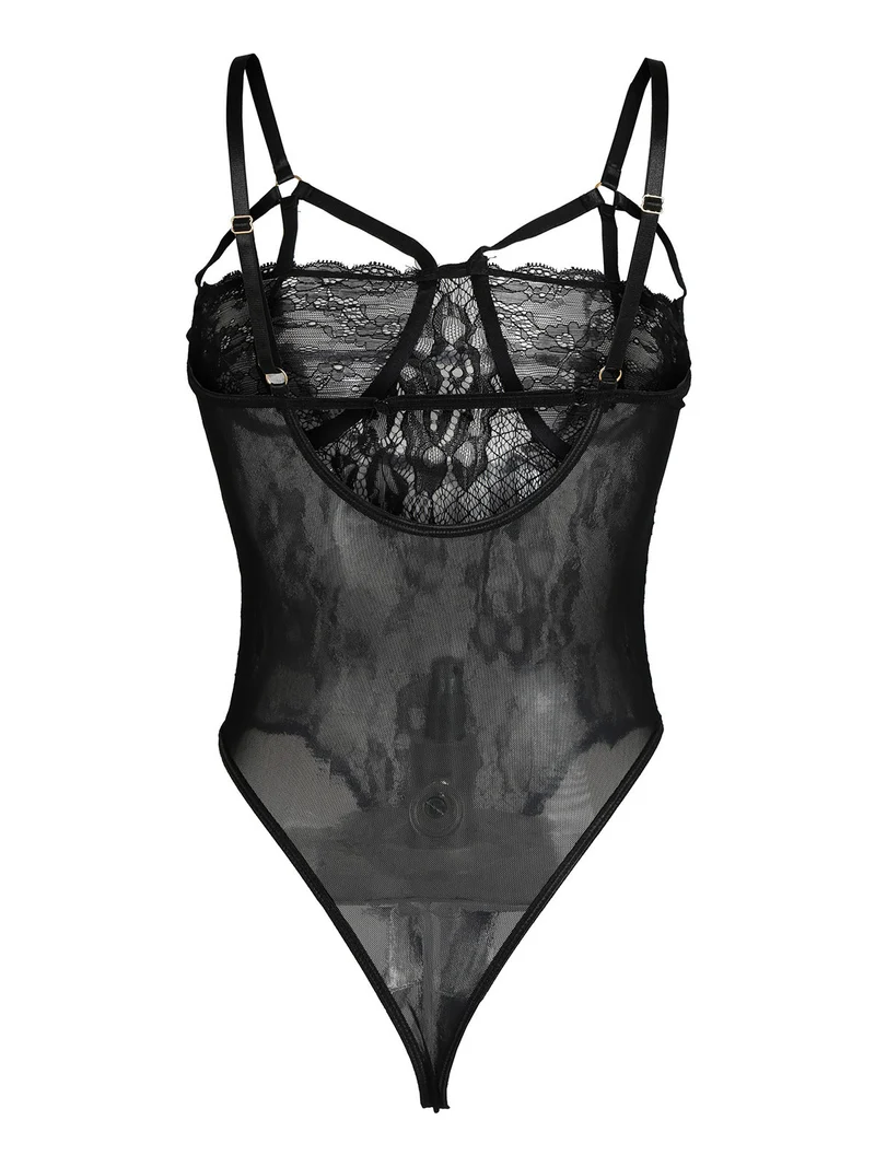 Body in pizzo con ferretto - nero