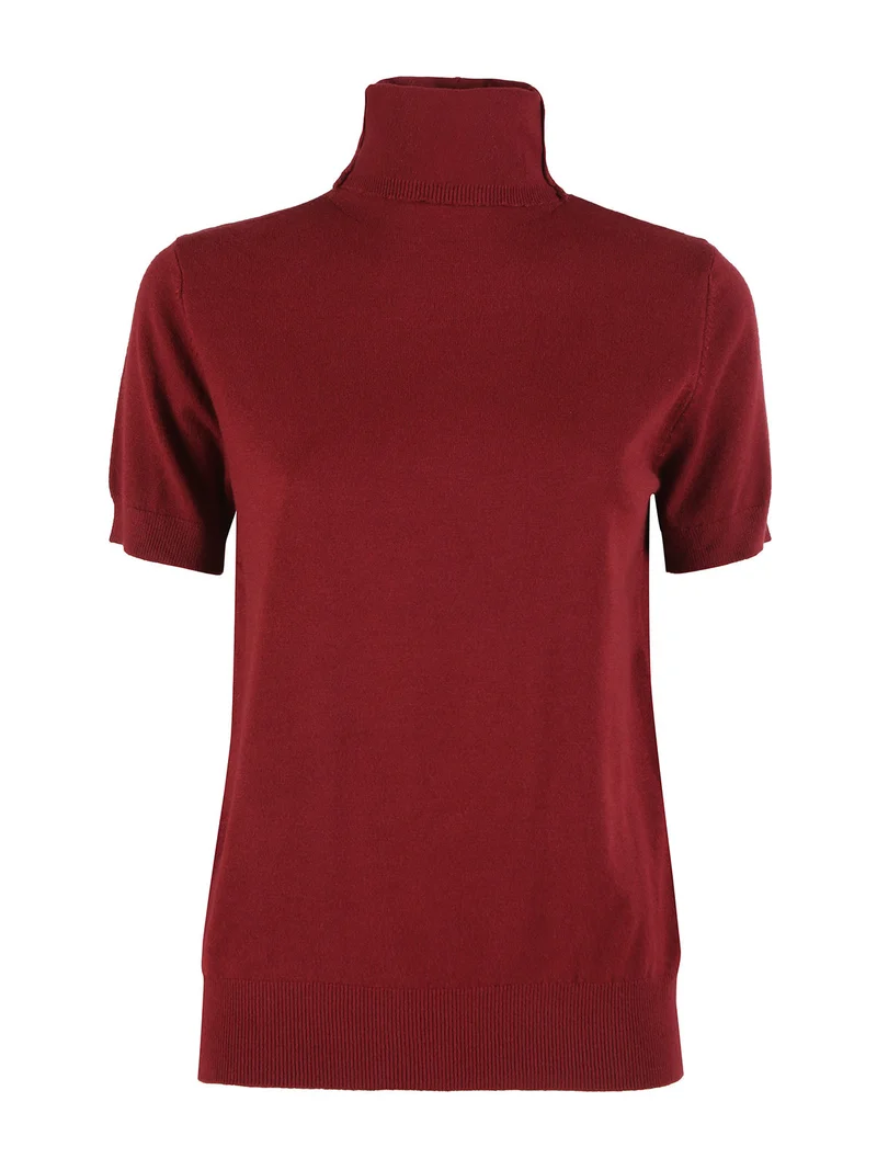 Maglia donna dolcevita a maniche corte - bordeaux