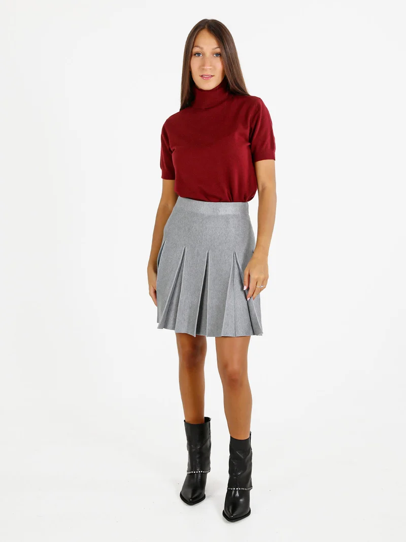 Maglia donna dolcevita a maniche corte - bordeaux