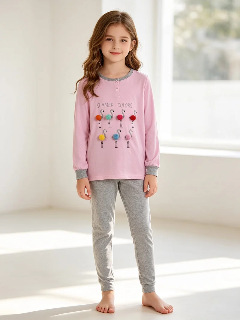Molly Pigiama lungo bambina in cotone - rosa