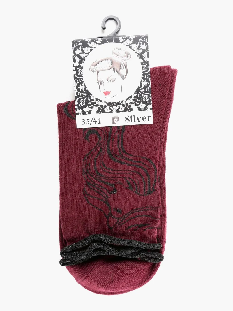 Calze corte donna con disegno - bordeaux
