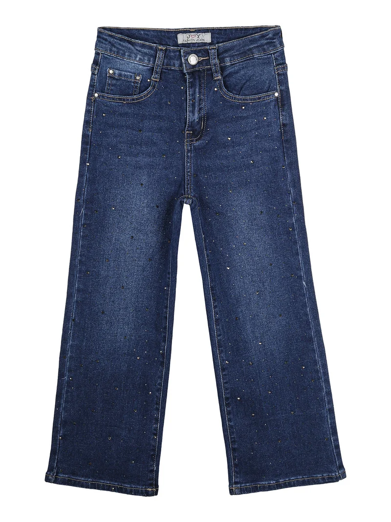 Jeans da bambina a gamba larga con strass e borchie - jeans