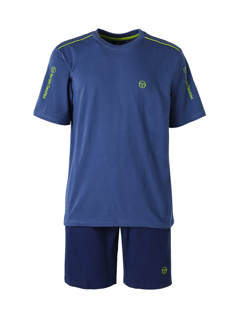 Completo corto da uomo in cotone con t-shirt e bermuda - blu