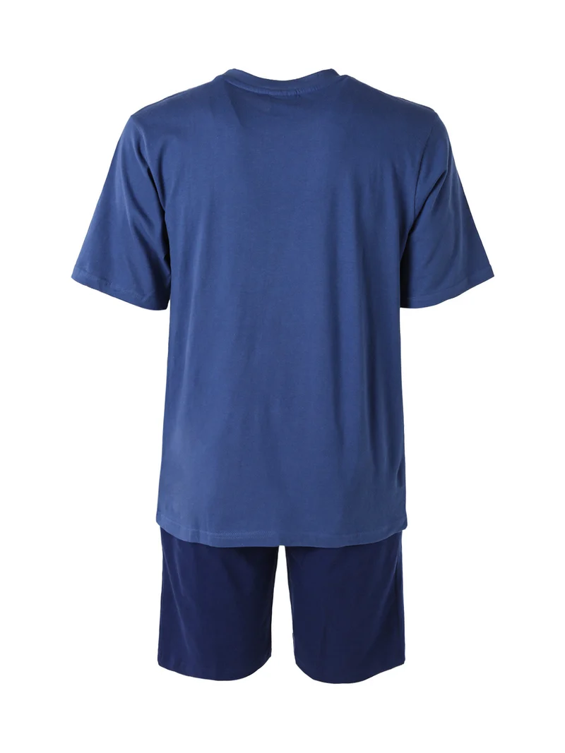 Completo corto da uomo in cotone con t-shirt e bermuda - blu